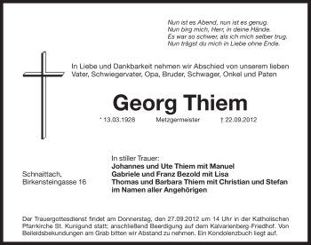 Traueranzeige von Georg Thiem von Pegnitz-Zeitung